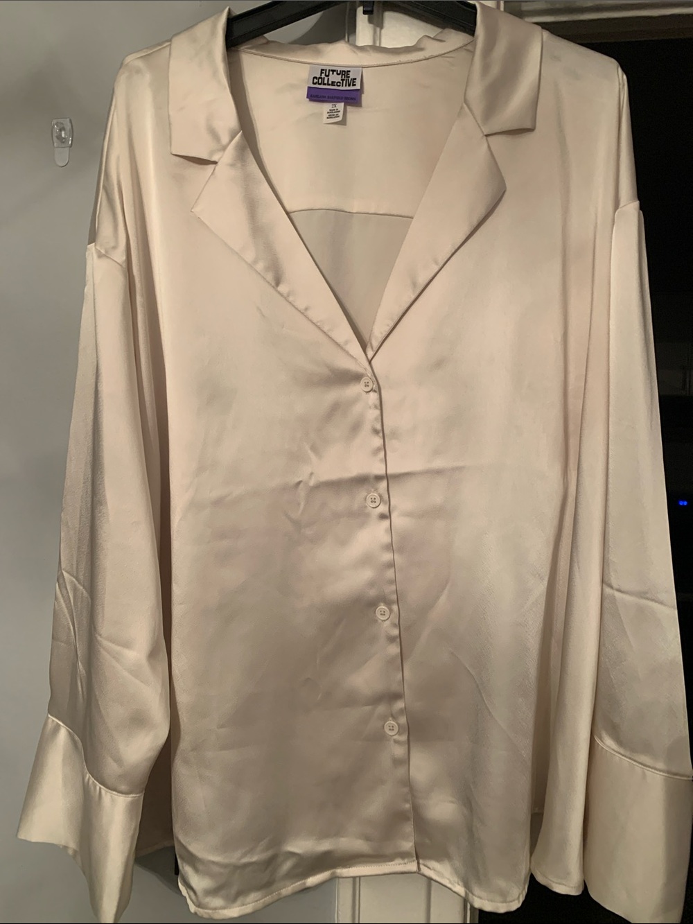 🆕- Future Collective Satin Blouse in Cream Plus Size